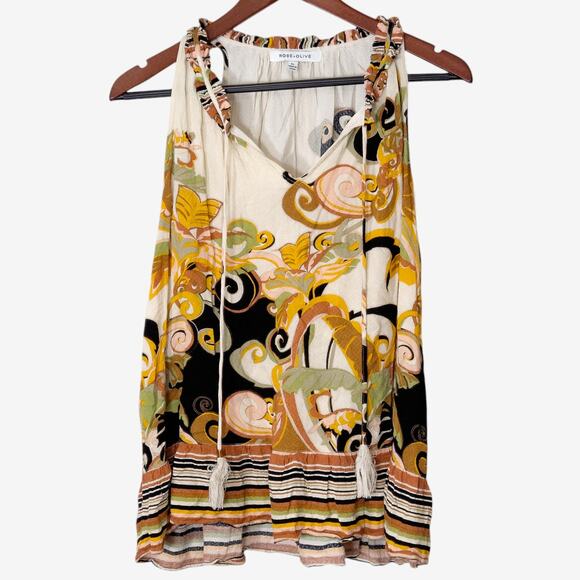 Rose + Olive Women’s Top Boho Chic Psychedelic Print Sleeveless Packable Size XL - Picture 1 of 9